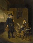 Quirijn van Brekelenkam Interior with angler and man behind a spinning wheel. Spain oil painting artist